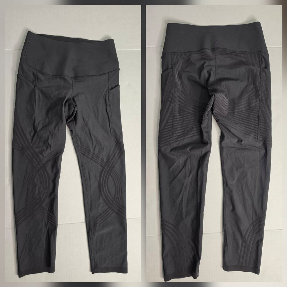 Fanka Body Sculpt Side Pocket 7/8 Leggings SZ L Gray Powerband Resistance Gym
